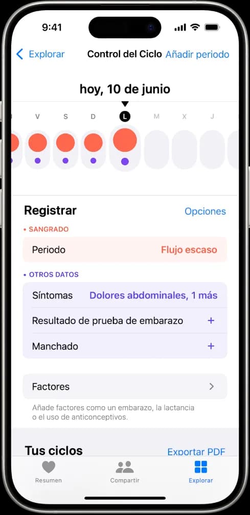 Conoce la info de tu ciclo menstrual en IPhone