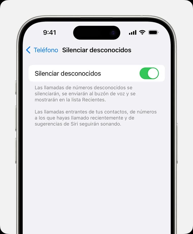 Como silenciar llamadas desconocidas en mi IPhone 16